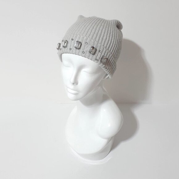 NWOT Indigo light grey beanie hat with crystal embellishments - Picture 5 of 12